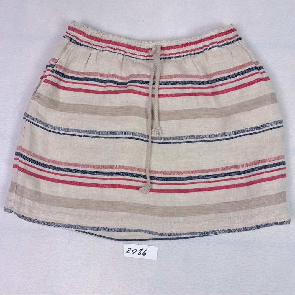 Hinge mini skirt Striped, size M 100%Linen drawstring
